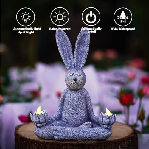Goodeco Zen Rabbit Statue with Solar Lotus - Garden Yoga Bunny - Image 6