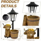 Highland Cow Garden Outdoor Statues with Solar Lights and Flowerpot Decor Animal Figurines Sculptures Resin Outdoor Statues for Patio Yard Lawn Balcony Mom Grandma Gifts - Image 2