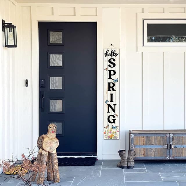 Spring Porch Sign Hello Spring Sign for Front Door 8"x63" Spring Door Decor Vertical Wood Porch Sign Wooden Tall Welcome Sign Farmhouse Standing Wooden Hanging Sign for Home Indoor Outdoor - Image 5