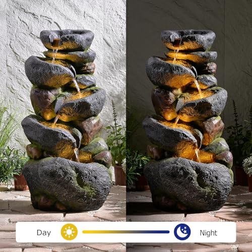 36.2''Tall Rock Outdoor Water Fountain with LED Lights - Image 6