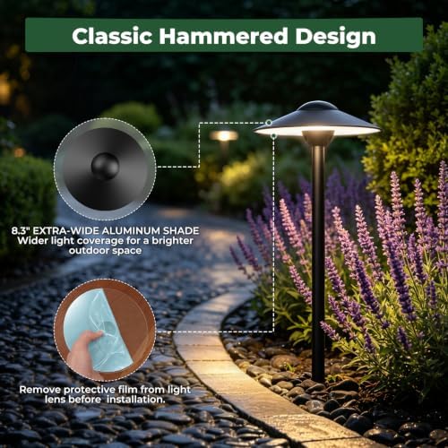 Gardencoin Low Voltage Pathway Lights (8.5'' Shade, 21.5'' Tall)，12V Outdoor LED Landscape Path Lights Wired, Aluminum Pathway Lighting with 3W 2700K Replaceable Bulb for Walkway Garden Yard, 12 Pack - Image 6