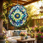 Shwing 12 Inch Wind Spinner Hanging Wind Sculptures Floral Mandala Metal Decor Double Sided Outdoor Kinetic Garden Art 3D Wind Spinner Hanging Ornament for Patio Porch Balcony Backyard Tree Decor - Image 5