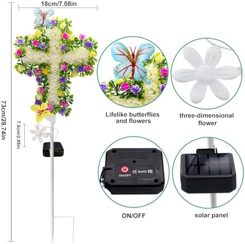 2Pack Solar Flower Cross Garden Stake Light,Grave Decorations for Cemetery - Image 5