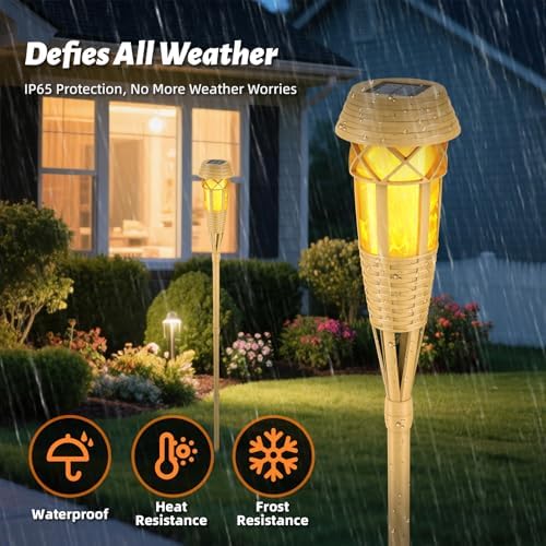 Solar Torch Lights, Flickering Flame Bamboo Outdoor Lights, 2‑Pack - Image 3