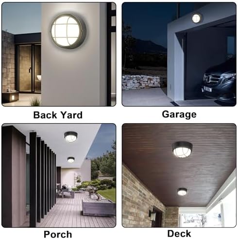 8" Nautical Outdoor Light-Black Round Bulkhead LED Lights,Sauna Light Fixture Outdoor 8" Nautical Bulkhead Light 3000K,1500LM,15W LED Outside Wall Lights - Image 6