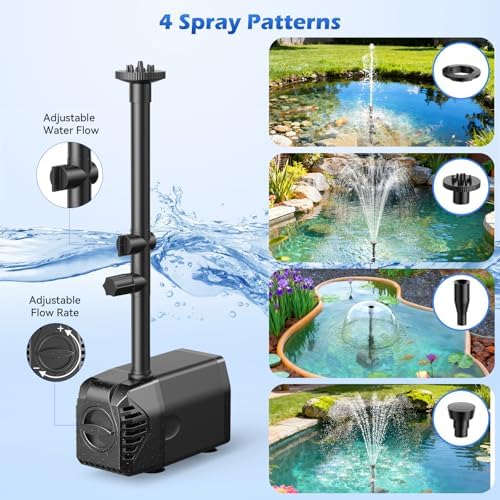 Antfraer 25W Solar Fountain Pump, 320 GPH Solar Pond Pump with 4 Nozzles, Adjustable Flow & 6.6ft Tubing, Solar Water Fountain Pump for Garden, Fish Tank, Backyard - Image 5