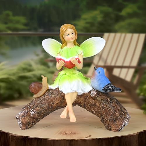Garden Flower Fairy Statue Decor-Solar Outdoor Fairy Statues-Garden Fairy Outdoor Snail,Bird Figurines Decoration for Outside Patio Lawn Yard,Fairies Ornaments Gifts,Tall 8.4 Inches - Image 2