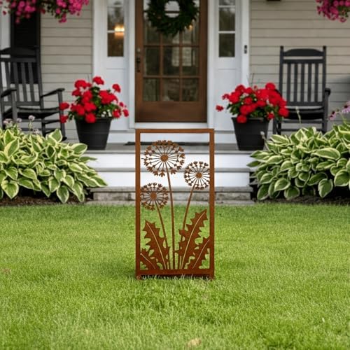 Rusted Steel Dandelion Garden Panel - 15.74-Inch Outdoor Standing Screen for Lawn & Courtyard, Modern Rustic Metal Art with Dandelion Decor, Balcony & Entryway Accent - Image 2