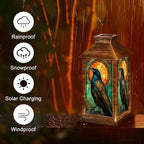 Solar Lantern Stained Glass Raven Vibrant Feathers Golden Sun Wildlife Art Outdoor Waterproof Hanging Solar Light Outside Lights for Patio Yard House Lawn Decor Birthday Gifts for Women Mom - Image 5