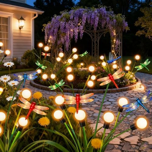 6 Pack Dragonfly Solar Garden Lights Outdoor, 36 LEDs Solar Firefly Lights - Image 5