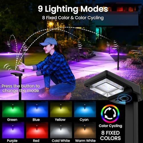 AUDERWIN Solar Pathway Lights Outdoor, Smart Color Changing 9-in-1 Modes - Image 2