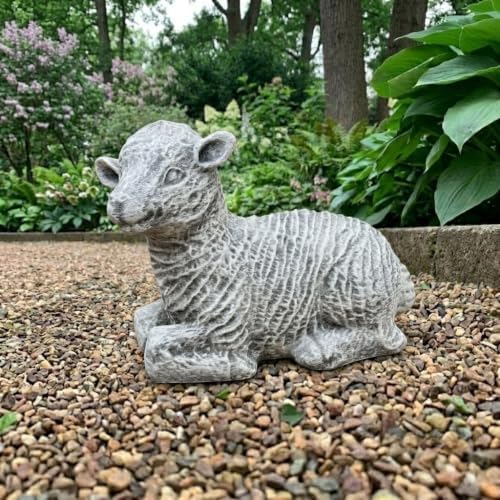 OLOMA Realistic Lamb Outdoor Garden Statue Handmade Farm Animal Sculpture Yard Lawn Patio Porch Flower Bed Decor Weather Resistant Cement Sheep Ornament Concrete Animal Accent Gift - Image 7