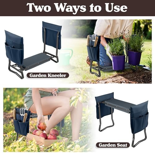 Pure Garden Garden Kneeler and Seat - Kneeling Pad Garden Stool with Tool Pouches - Gardening Gifts for Mom, Dad, Seniors, or Grandparents (Blue) - Image 4