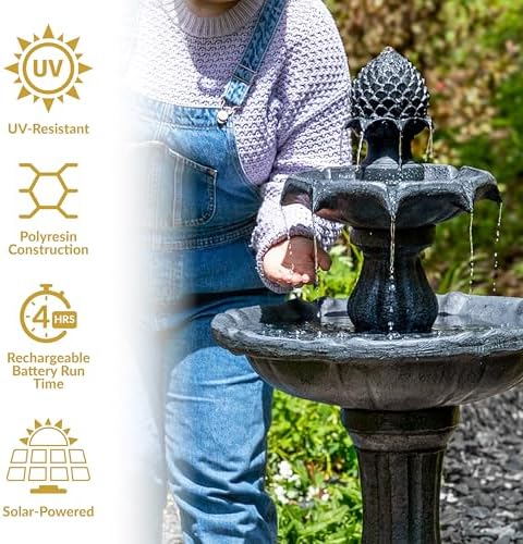 Sunnydaze 46" 2-Tier Solar Water Fountain, Pineapple Top, Black - Image 4