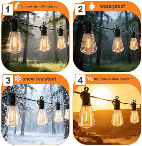 Solar String Lights Outdoor 35FT Waterproof Dusk to Dawn Edison Cafe Lights - Image 6