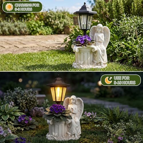 Solar Angel Outdoor Garden Statues with Lantern & Flower Pot - Image 5