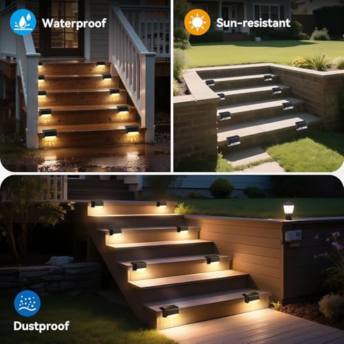 VZZNN 24 Pack LED Outdoor Solar Deck Lights - WaterproofSolar Fence Lights， for Stairs, Fences, Railings Patio Decor & Garden Paths Warm White Outdoor Lights(Warm White) - Image 5