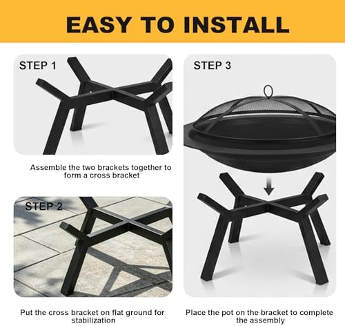 Outdoor Wood Burning Fire Pit, Heavy Duty Round Steel Fire Bowl for Backyard, Patio, Camping, Bonfire, Black Finish, with Mesh Spark Screen and Hook - Image 7