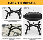 Outdoor Wood Burning Fire Pit, Heavy Duty Round Steel Fire Bowl for Backyard, Patio, Camping, Bonfire, Black Finish, with Mesh Spark Screen and Hook - Image 7