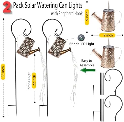 2 Pcs Solar Watering Can Lights, Hanging Solar Waterfall Lights Waterproof Outdoor Garden Decor Yard Art for Porch Landscape Patio, Gardening Gifts for Mom Grandma Women - Image 3