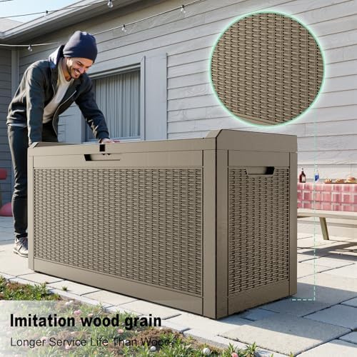 60 Gallon Waterproof Resin Deck Box, UV Resistant Outdoor Storage for Garden, Patio, Porch, Delivery（Gray，60 Gallon） - Image 3