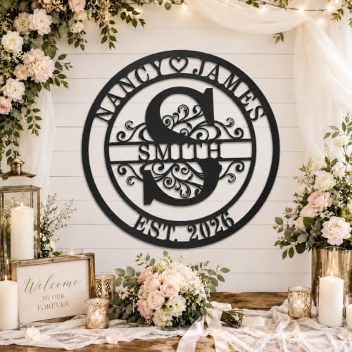 Custom Last Name Sign Personalized Family Name Sign Monogram Wall Decor Personalized Metal Sign Initial Split Letter Monogram Sign Custom Name Sign Personalized Wedding Gift - Image 3