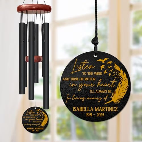 Personalized Memorial Wind Chime – “Listen to The Wind and Think of Me” Custom Name & Years – Outdoor Feather Bird Sympathy Gift for Loss of Loved One – Healing Remembrance Windchime Tribute - Image 6