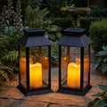 Tomshine 2 Pack Solar Flame Lanterns Outdoor Weatherproof, Hanging Black Rust-Proof Solar Lantern with Tempered Glass Shade, Flickering Flameless Candles for Patio Garden Decor by Tom-shine