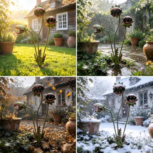 Venus Flytrap Garden Stake - 25inch Metal Outdoor Flowers Yard Art (2PCS) - Image 5