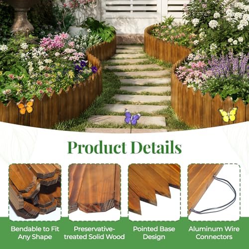 Wood Garden Edging, 12" H x 13.2 Ft L, 2 Pack, Walnut Garden Fence - Image 5
