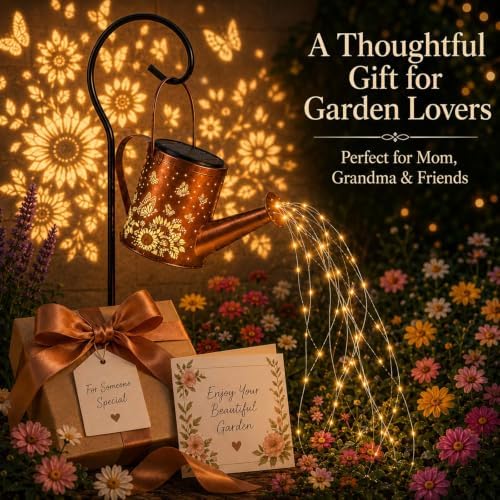 Solar Watering Can Light, LED String Lantern, Sunflower Butterfly Decor Art - Image 2