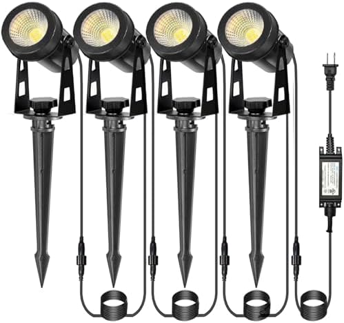 CPLIRIS Outdoor Landscape Lighting, LED Spot Lights Kit for Garden, Yard, House, Lawn, Tree, Flags, Fence Use, Warm White 2700k-3300k, IP67 Waterproof & Connectable - 4 Pack by CPLIRIS