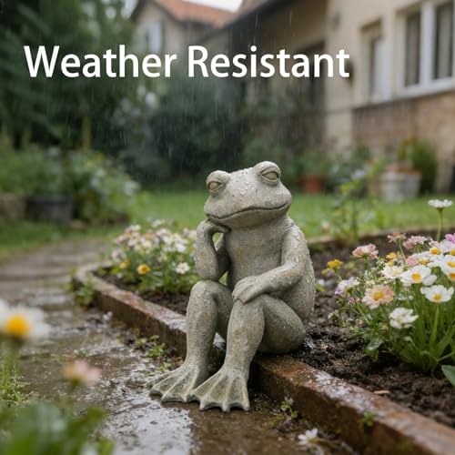 Braxio Frog Statue Outdoor Garden Decor - Large Sitting Thinking Frog Sculptures for Patio, Yard, Pond, Lawn, Porch Unique Home & Garden Gift Idea 13 x 6.7 x 12.3 Inches - Image 5
