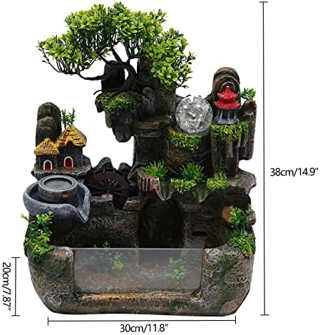 LuuChain Rockery Water Fountain Tabletop Mountain Cascading Waterfalls Indoor Resin Small Waterfall Fountain with LED Lamp for Office Iving Living Room Office Decoration - Image 7