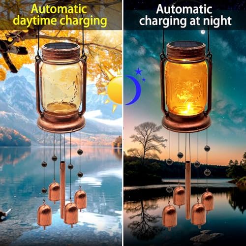 Solar Wind Chimes for Outside, Birthday Mother' s Day Gifts for Mom Women Grandma,Solar Mason Jar Wind Chime Light Unique Hanging Wind Chimes Outdoor,IP65 Waterproof, Yard Garden Terrace Courtyard - Image 6