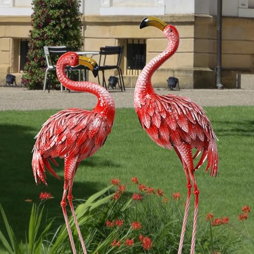 32-36 Inch Metal Yard Flamingos Garden Statues for Lawn Pond Patio by Oritty