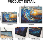 Rectangle Art Nouveau Spiral Great Wave Stained Glass Window Hanging, 15" W X 11" H Stained Glass Panel with Chain, Suncatchers for Windows Hanging Decorations, Gifts for Mom, Grandma - Image 3