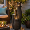 33" Faux Rattan Vase Water Fountain Outdoor with Warm LED Lights, Brown by Ultym