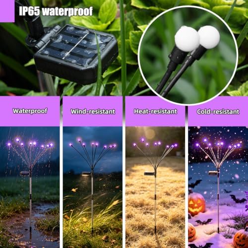 Solar Firefly Lights Outdoor Purple Halloween Garden Decor 4 Pack - Image 6