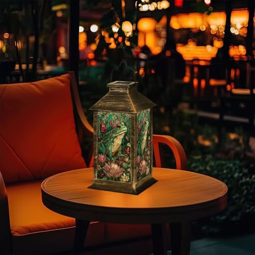 Solar Lantern Stained Glass Frog King Lotus Throne Jewel Crown Outdoor Garden Hanging Lantern Waterproof Solar Powered Lighting Outside Table Lamp for Deck Yard Camping Patio Gifts for Mom - Image 7