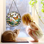 Butterflies and Flowers Stained Glass Window Hanging Suncatcher Gifts 12" - Image 3