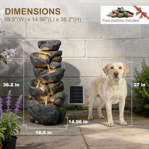 36.2" H Solar Water Fountain Outdoor Garden 5-Tiers Cascading Waterfall - Image 2