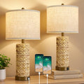 GyroVu Rattan Table Lamps Set of 2, Bedside Lamps for Bedroom Nightstand by WelcomeGyroVu