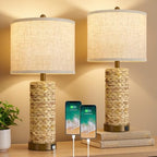 GyroVu Rattan Table Lamps Set of 2, Bedside Lamps for Bedroom Nightstand by WelcomeGyroVu