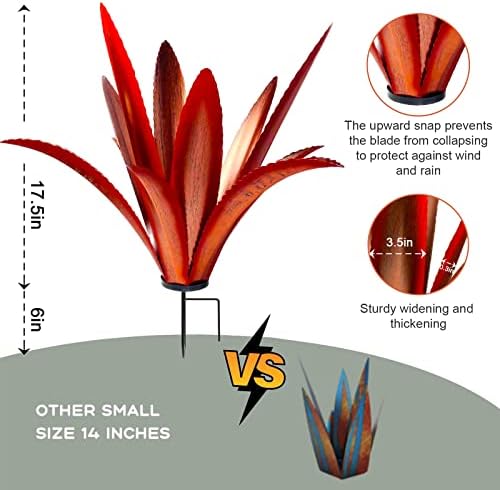 TOMBABY Enlarge Thickened Wind Resistant Metal Agave Garden Art Metal Plant Country Garden Sculpture Statue Outdoor Decoration Agave Metal Plant Courtyard Garden Lawn Ornament Gift (1, 12 Leaves red) - Image 2