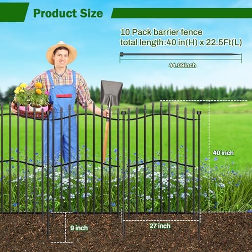 No Dig Garden Fence 40" H x 22.5'L with Gate Decorative Yard Dog Panels - Image 2