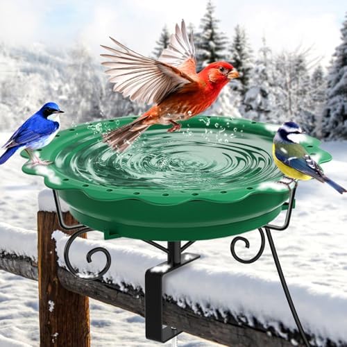 Heated Bird Bath for Deck Railing, 100W Heated Birdbath for Outdoors, Green by Jvgoo