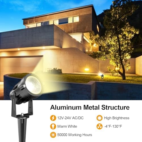15W Low Voltage Landscape Lights, LEDVIE 12 Pack LED Landscape Lighting Outdoor 12V Warm White LED Landscape Light Waterproof Garden Pathway Lights Wall Tree Flag Spotlight with Spike Stand - Image 2