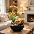 11'' H Gold Tabletop Water Fountain, Zen Desktop Waterfall, with LED Light,Indoor Lotus Desktop Decorative Fountain, Home Bathroom Bedroom Decor. by QINGYINGGE