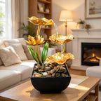 11'' H Gold Tabletop Water Fountain, Zen Desktop Waterfall, with LED Light,Indoor Lotus Desktop Decorative Fountain, Home Bathroom Bedroom Decor. by QINGYINGGE